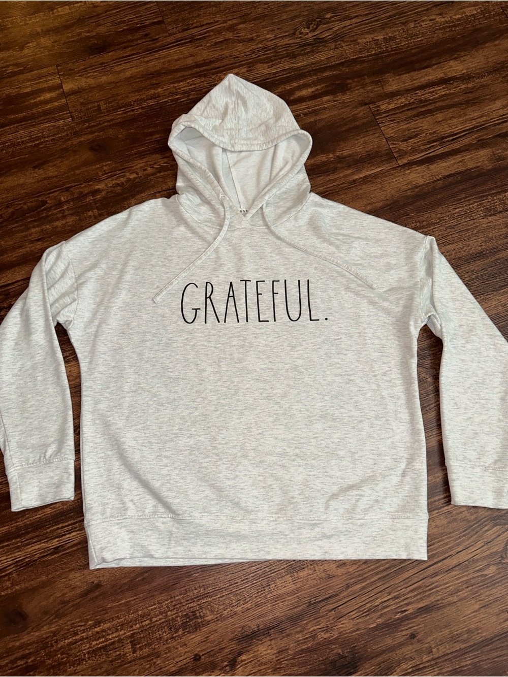 Rae Dunn medium Grateful Lightweight Hooded Sweatshirt Heather gray cream